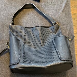 Chic Black Perforated Leather Shoulder Bag